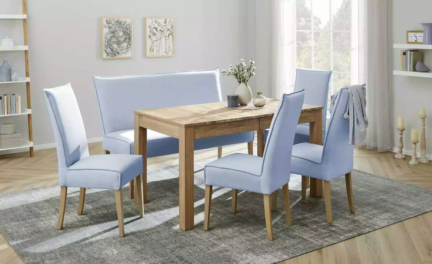 Woodford Polsterstuhl Gerda | Hellblau Eiche Bianco 4 Woodford Polsterstuhl Gerda | Hellblau Eiche Bianco – Bild 2