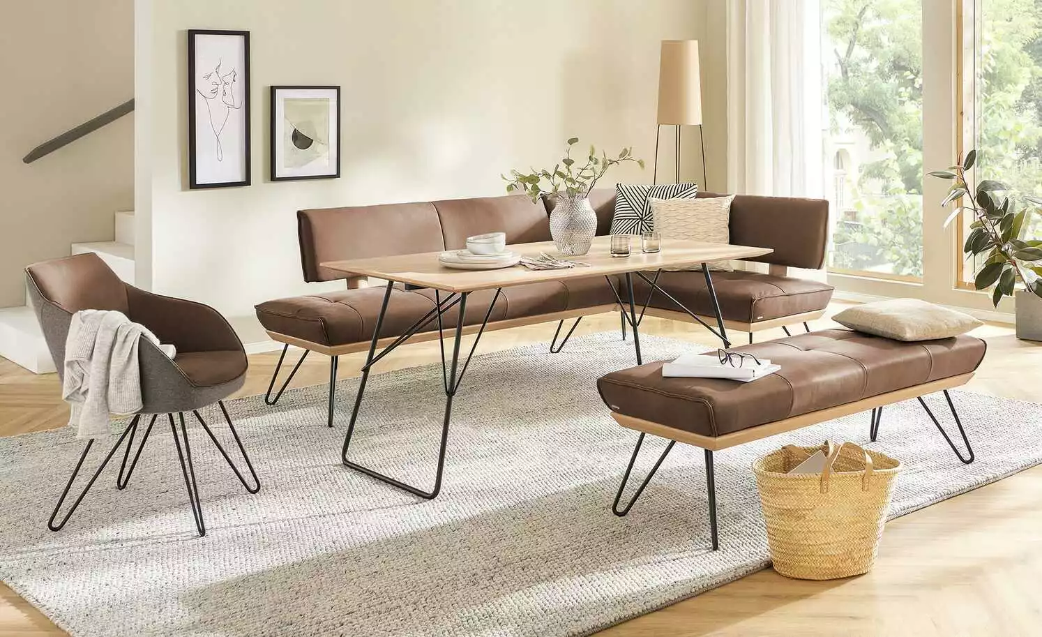 KOINOR Armlehnstuhl Dining System 4 | Chai (Hellbraun) / Dunkelbraun / Kontrastnaht Beige 3 KOINOR Armlehnstuhl Dining System 4 | Chai (Hellbraun) / Dunkelbraun / Kontrastnaht Beige