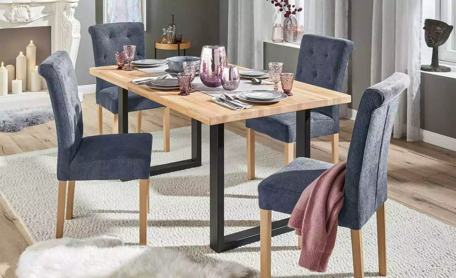 Woodford 2er Set Polsterstuhl Messena | Nachtblau Buche 3 Woodford 2er Set Polsterstuhl Messena | Nachtblau Buche