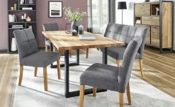 Woodford 2er Set Polsterstuhl Mako | Webstoff grob Anthrazit Eiche geölt