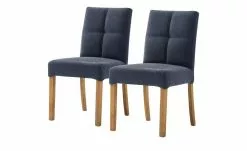 Woodford 2er Set Polsterstuhl Mako | Webstoff fein Nachtblau Eiche geölt